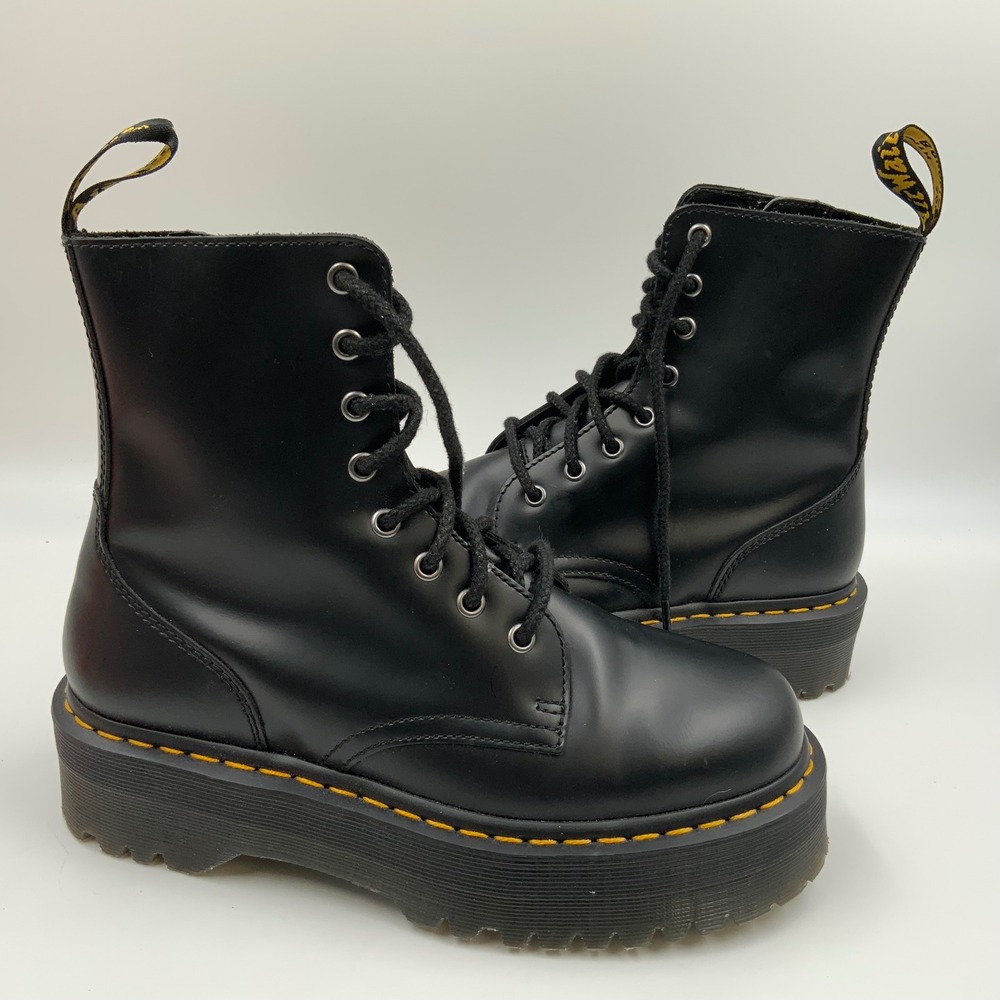 Dr. Martens Jadon Smooth Leather Platform Boots Black 8-Eye Side Zip Mens